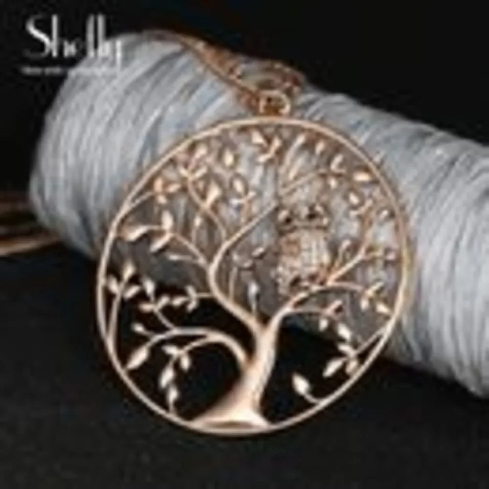 Tree Of Life Diamond Owl Pendant Triple Chain Necklace